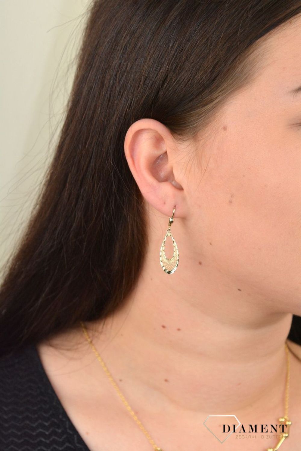 Złote kolczyki wiszące ażurowe łezki KL 9518.jpg